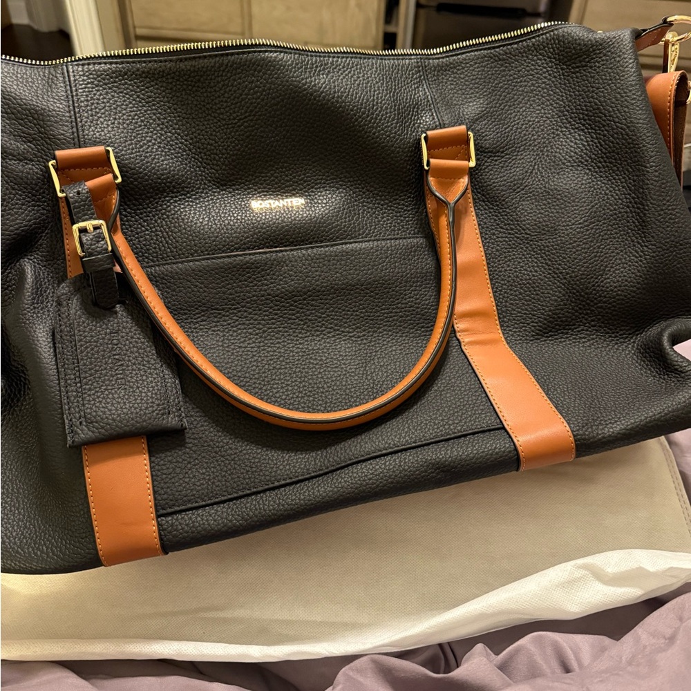 Black and Tan Leather Duffle Bag